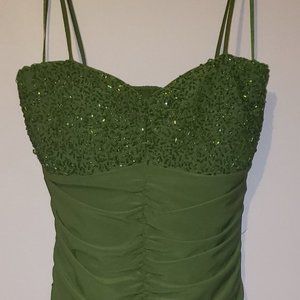 Esha Women's Size Medium Olive Beaded Bust Dress - Pre-owned